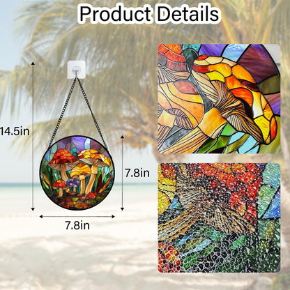 DASTOLL Stained Glass Window Hanging, Jungle Mushrooms Sun Catchers Diamond Glass Panel Hangings Plant Suncatcher Decor for Birthday for Women, Men, Wife, Aunt, and Mom 7.8 in