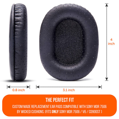 WC Wicked Cushions MDR-7506 Replacement Ear Pads - Comfortable Leather & Luxury Memory Foam | Durable & Fit MDR-7506, MDR-V6, MDR-CD900ST - Perforated Pu Leather