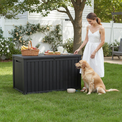 FICARTS Deck Storage Box, Waterproof Outdoor Storage Bin with Lockable Lid, Weatherproof Patio Deck Box for Garden Tools, Pool Supplies & Patio Accessories (Black,230GAL)