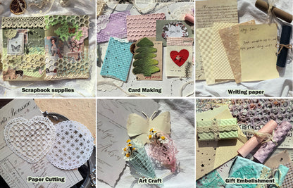 Flartmo 102 Sheets Textured Scrapbook Paper and Mesh Fabric Kit, 6 Pack Handmade Special Decorative Decoupage Paper for Scrapbooking Bullet Junk Journal Supplies Cards Crafts( 6 x 4 inches)