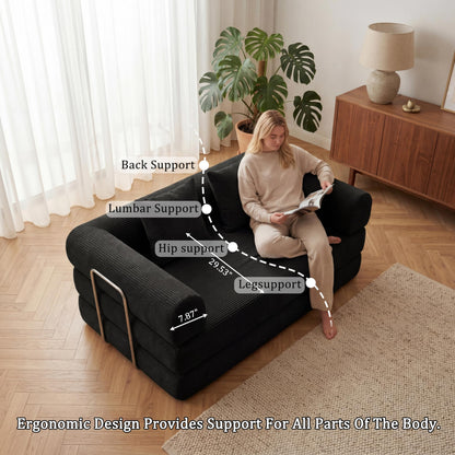 HouseMila 53.15" Boneless Couch,4-in-1 Futon Sofa Bed Modular Loveseat Sleeper Folding Compressed Couch with Pillows,No Assembly Required Convertible Sofa Bed for Living Room Bedroom Guest Room,Black