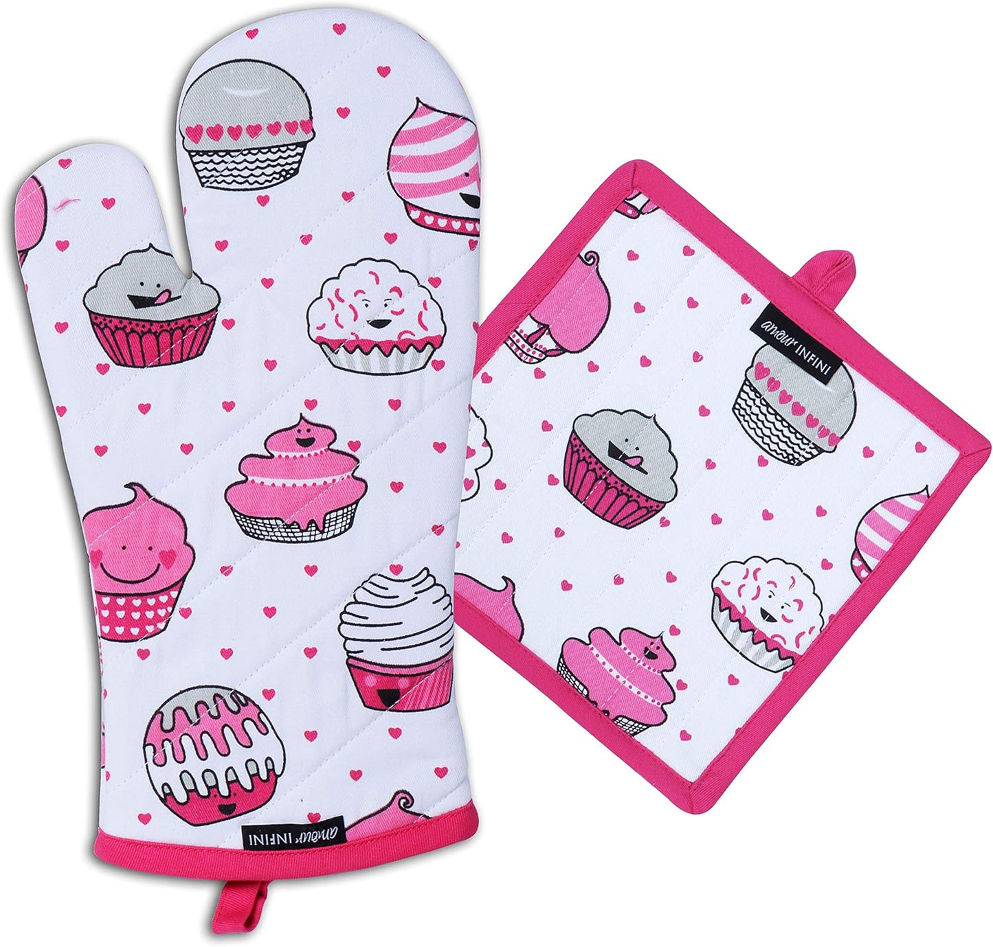 AMOUR INFINI Pot Holders and Oven Mitt Set, Heat Resistant Non-Slip, 1 Oven Mitt & 1 Pot Holder