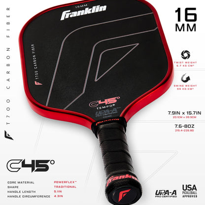 Franklin Sports PRO Pickleball Paddles – C45 Carbon Fiber Series - Official USAP + UPA Approved – Pro Player Design, TEMPO 16MM RED