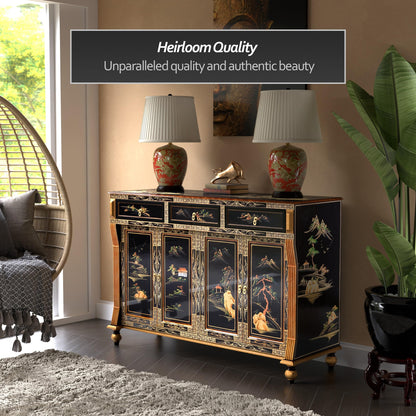 Red Lantern Artisan Crafted Black Lacquer Sideboard - Landscape