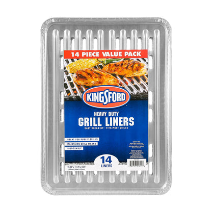 Kingsford Extra Tough Aluminum Grill Liners, Disposable Foil Grill Toppers for Outdoor Grills, Helps Keep Food and Sauce from Falling Through Grates, 16 x 11.75 in, 14 Count