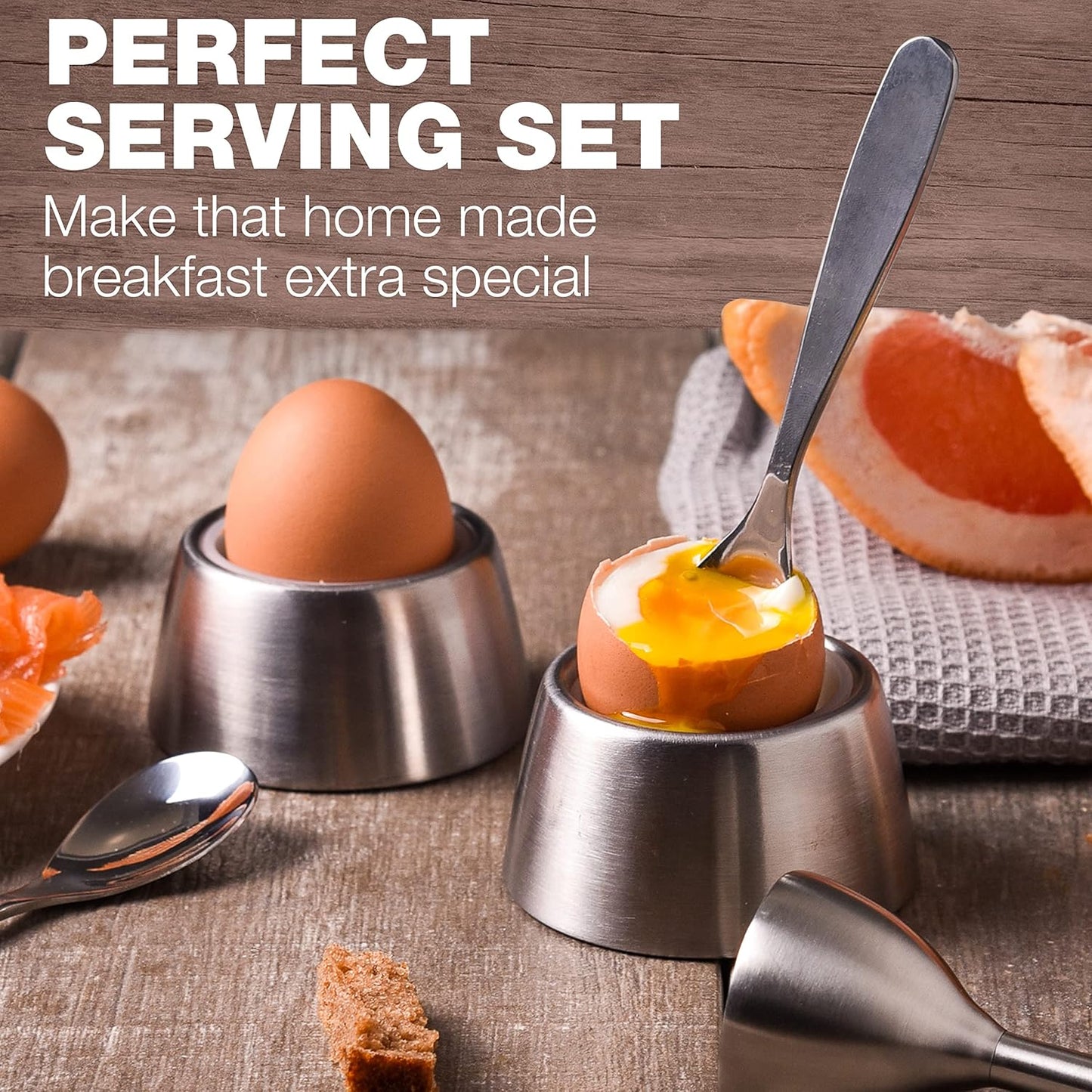 Eparé Egg Cracker Tool with Egg Cups and Spoon for Soft Boiled Eggs