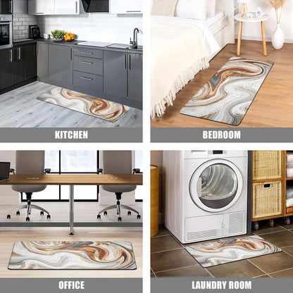 tubeamin Kitchen Mats for Floor Anti Fatigue Floor Marble Cushioned Memory Foam Non Slip PVC Leather Padded Comfort Standing Rugs Set of 2, 17.3x28+17.3x47 Inch,0.4 Inch Thick