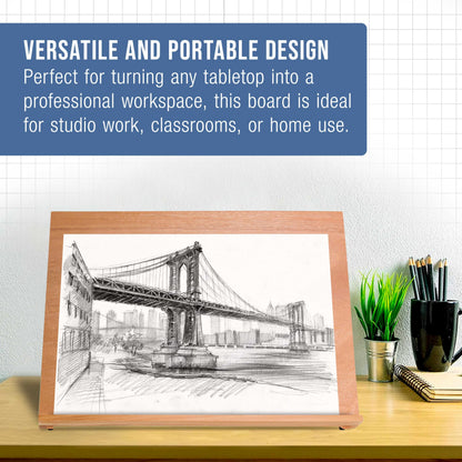 U.S. Art Supply X-Large 25-5/8" x 19" (A2) Wooden Drawing Board, Adjustable Table Top Easel for Painting and Drawing - Drafting Board with 6 Angles, Pencil Ledge, Locking Storage Drawer