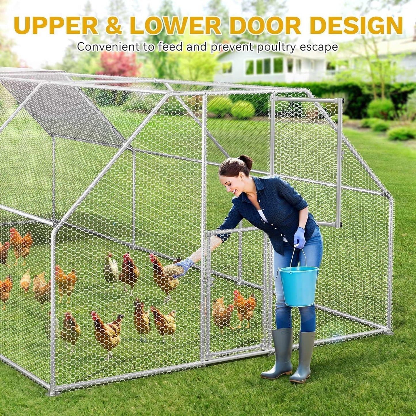 DWVO Large Metal Chicken Coop for 20-30 Chickens, 19.1 x 9.8 x 6.4 ft Walk-in Poultry Cage Chicken Run for Yard Outdoor with Waterproof and Anti-UV Cover Duck House Flat Roof Chicken Pen