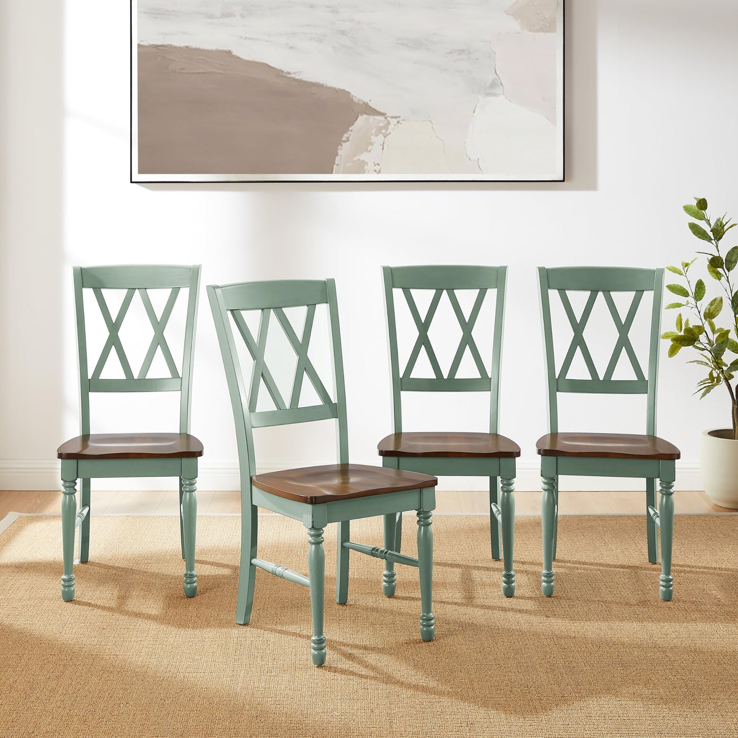 Crosley Furniture Shelby Traditional Wood X-Back Dining Room Chairs Set of 4, Kitchen Chair, Distressed Teal