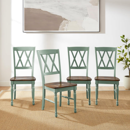 Crosley Furniture Shelby Traditional Wood X-Back Dining Room Chairs Set of 4, Kitchen Chair, Distressed Teal