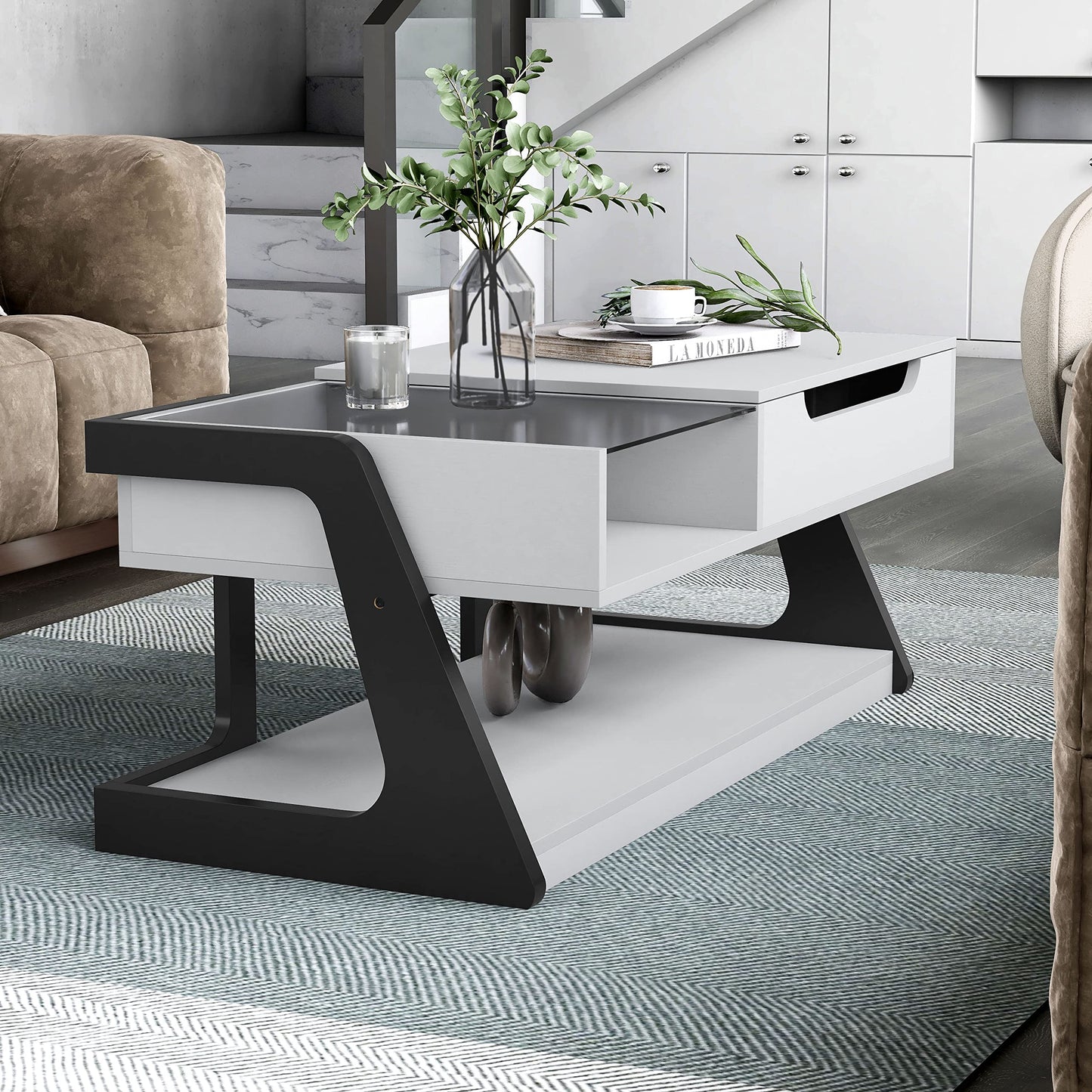 Furniture of America Golden Modern Rectangle Lift-Top Storage Wood 50 in. Coffee Table with 1 Shelf for Living Room, Bedroom, Reception Room, White