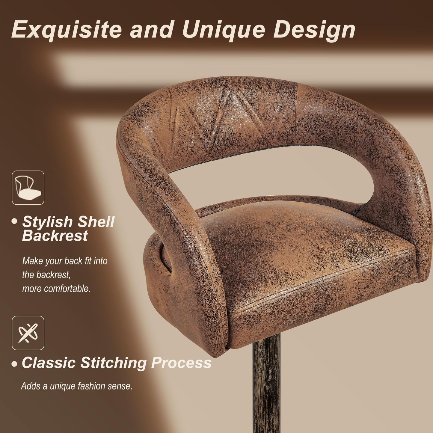 VECELO Bar Stools Set of 4 Adjustable Swivel Modern Pu Leather Barstools, Counter Bar Stools with Back and Arms, for Kitchen, Bar (Dark Brown)