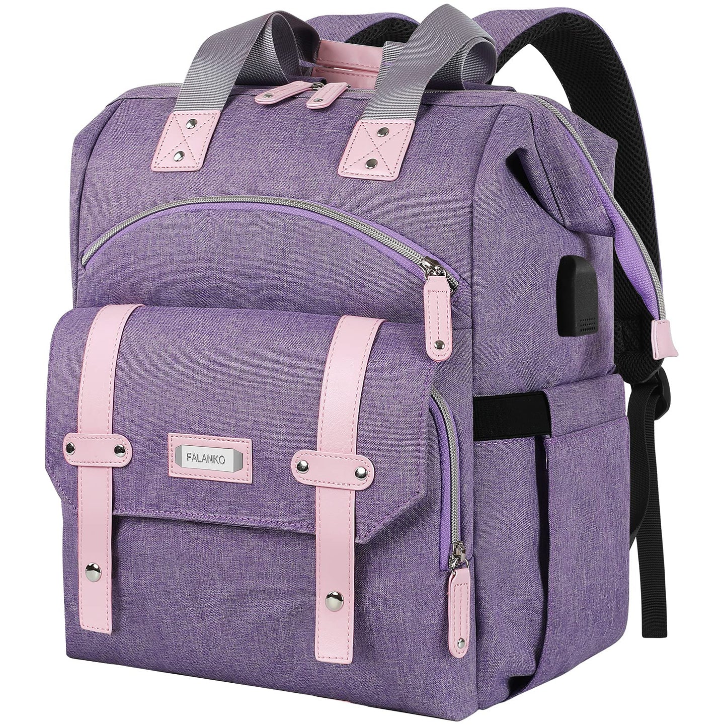 FALANKO Laptop Backpack for Women, Anti Theft Backpacks with USB Charging Port RFID Anti Theft Water Resistant,Wide Top Open Work Teacher College Travel Computer Bag for Woman Fits 15.6 Inch Laptop