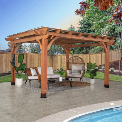Backyard Discovery Beaumont 14' x 12' Traditional Cedar Wood Pergola Kit with Trellis Roof, All-Season Durability, High-Wind Rating, PowerPort, Shade for Outdoor Patio, Deck, Garden, and Entertaining