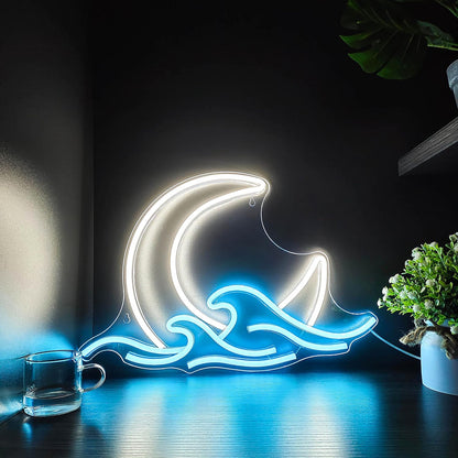 Sunrise Sunset Neon Sign Moon over Sea Neon Light Twilight Wave LED Wall Signs for Room Decor Anime Neon Light Acrylic Moon Sign (Moonrise)
