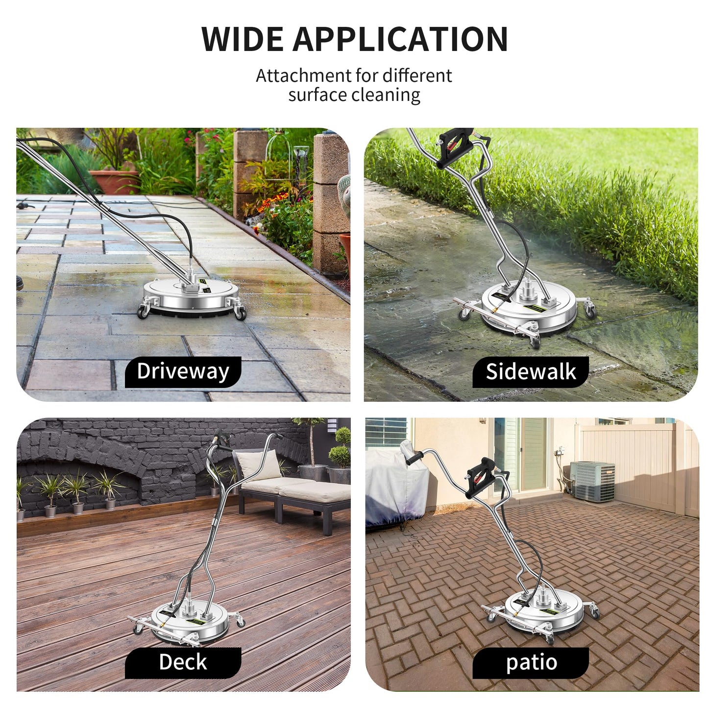 20" Pressure Washer Surface Cleaner Plus with 5 Nozzles Water Broom, Stainless Steel Dual Handle Power Washer Surface Cleaner for Patio Decker Concrete Driveway, 4000 PSI