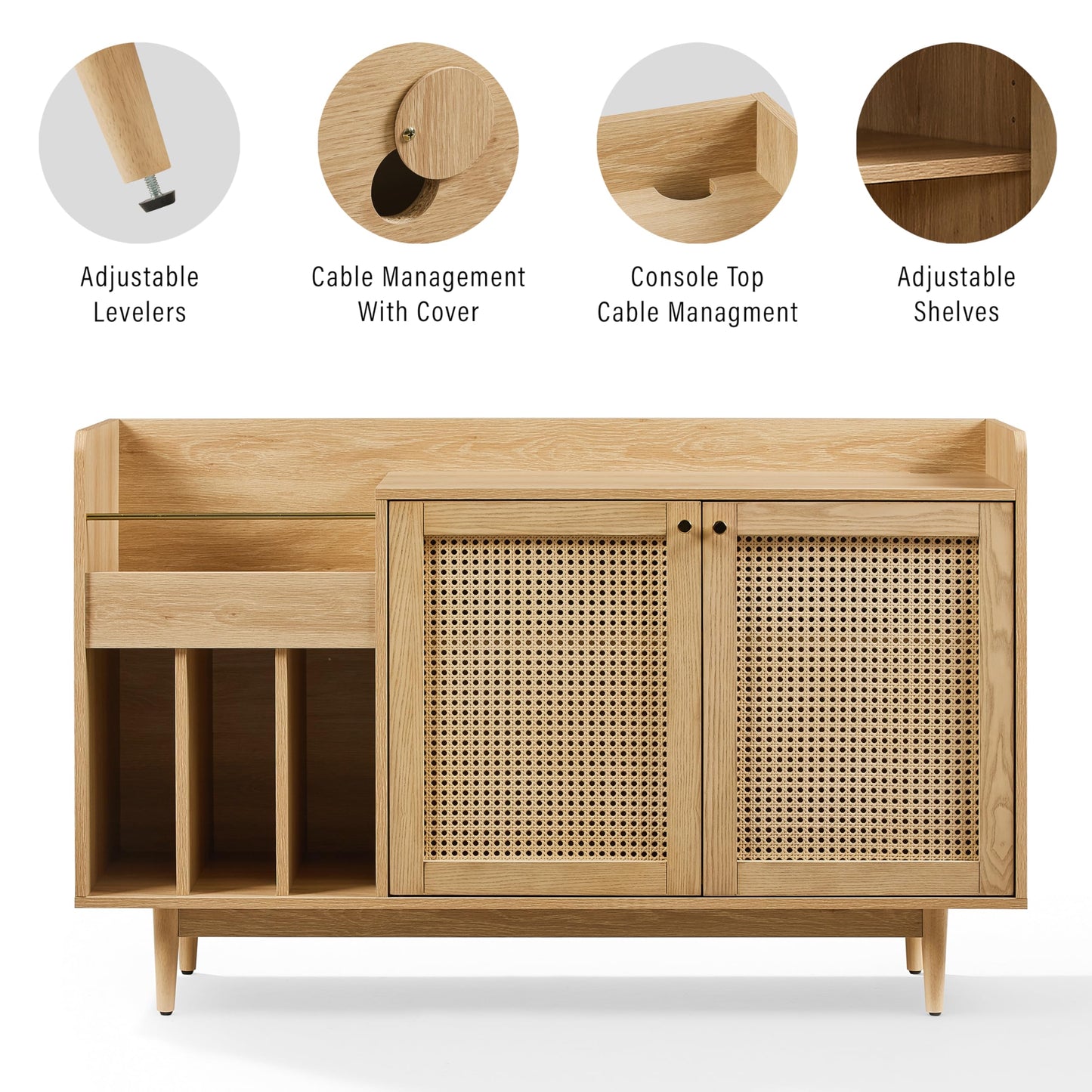 Crosley Furniture Maeve Record Player Cabinet, Vinyl Storage, Rattan Turntable Stand for Records, Ash