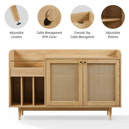 Crosley Furniture Maeve Record Player Cabinet, Vinyl Storage, Rattan Turntable Stand for Records, Ash