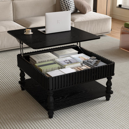 KEIKI 31.5" Square Lift Top Wood Coffee Table with Hidden & Open Storage,Hydraulic Raising Mechanism for Living Room