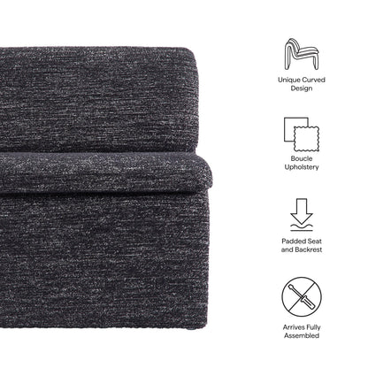 Modway Lume Curved Lounge Chair in Charcoal Boucle Fabric – Modern Upholstered Armless Accent Chair with Padded Cushion - Unique Slipper Chair for Bedroom or Living Room