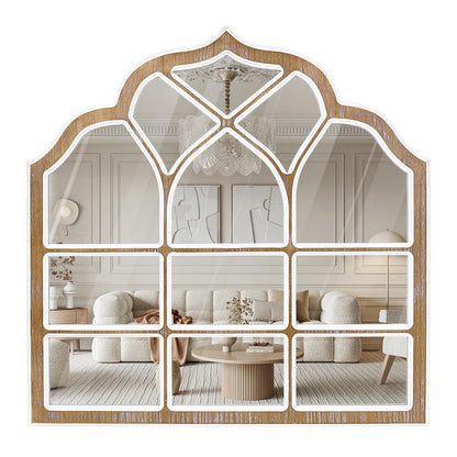 XGGJWW 36x36 Inch Window Pane Wall Mirror, Farmhouse Gothic Arched Mirror, Rustic Decorative Cathedral Mirror for Living Room Entryway Home Decor