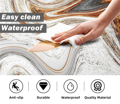 tubeamin Kitchen Mats for Floor Anti Fatigue Floor Marble Cushioned Memory Foam Non Slip PVC Leather Padded Comfort Standing Rugs Set of 2, 17.3x28+17.3x47 Inch,0.4 Inch Thick