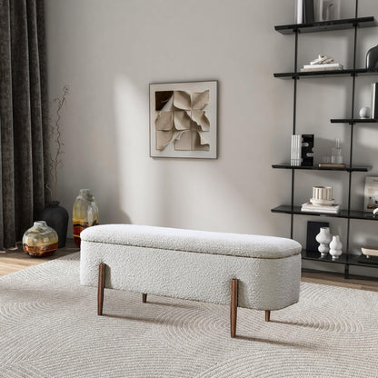 GDFStudio Sarna 48" Mid-Century Modern Storage Ottoman Bench, Lift-Top Curve Rectangle Ottoman Pouf with Solid Wood Legs, Boucle Upholstered Large Footrest, Coffee Table Ottoman for Living Room, Ivory