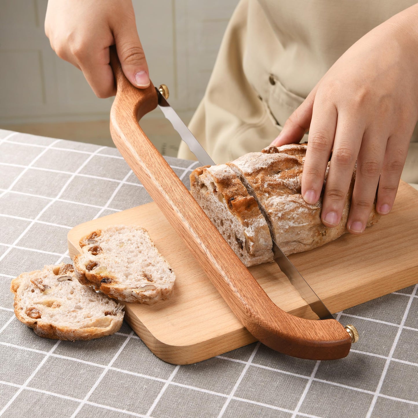 Uprichya Bread Knife for Homemade Bread Sourdough, Serrated Bread Slicer & Bread Bow Knife with Ergonomic Grip for Easy, Clean & Even Slicing