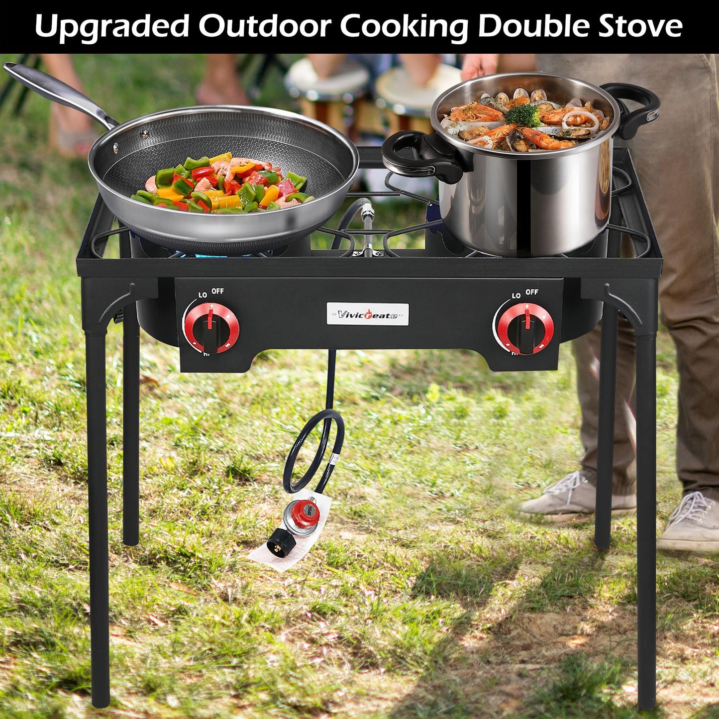 Vivicreate High Pressure Propane Gas Outdoor Camping BBQ Grill Stove Burner Estufas de Gas para Cocinar Afuera Es gas propano Regulator 20 PSIG
