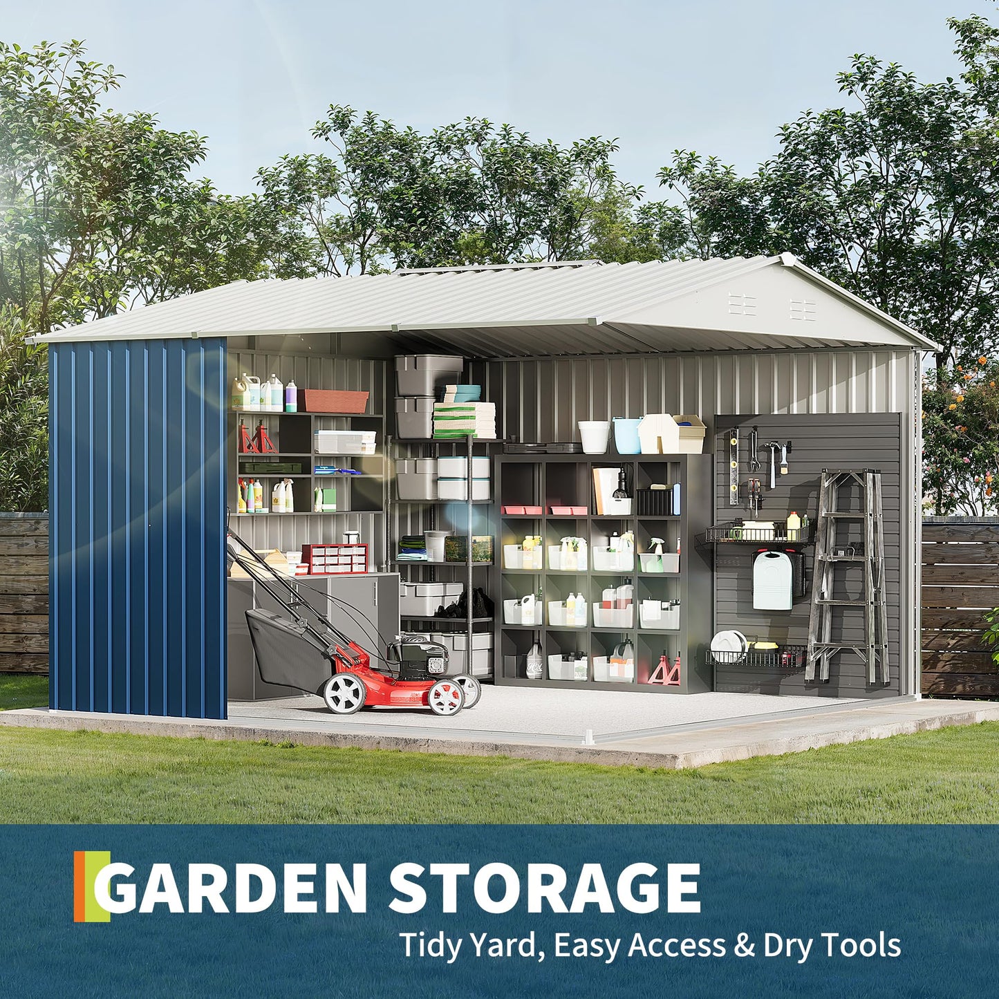 Garvee 10 X 10 FT Outdoor Storage Shed,Metal Garden Sheds&Outdoor Storage Clearance, Large Outdoor Storage Shed for Tools, Lawn Equipment, Garden Supplies - All Weather Lockable Metal Shed