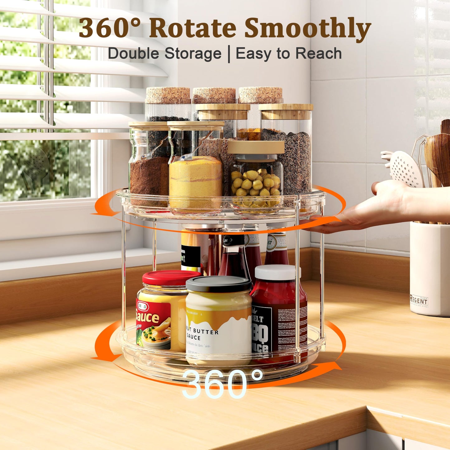 Pantasia 2 Tier Lazy Susan Turntable Organizer 9.25 inch, Rotating Spice Rack Organization for Cabinet, Bathroom, Pantry, Countertop, Kitchen, Vanity, Medicine Cabinet Organizer, Clear