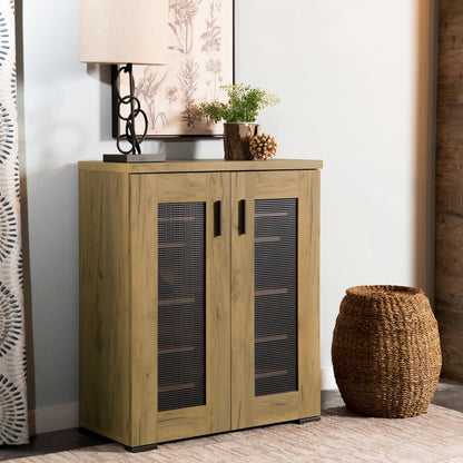 Coaster Home Furnishings - Bristol - Engineered Wood - 6-Shelf Shoe Cabinet with Double Doors, Mesh Panel, and Plastic Glides - Entryway and Mudroom - 31.5-Inch - Golden Oak - 951107