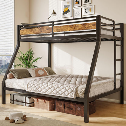 Feonase Bunk Beds Twin Over Full Size, Heavy Duty Metal Bunk Beds with Safety Guardrail & Ladders, Steel Loft Bed Frame for Teens and Adults, Apartment or Dorm, Noise Free & Easy Assembly, Retro