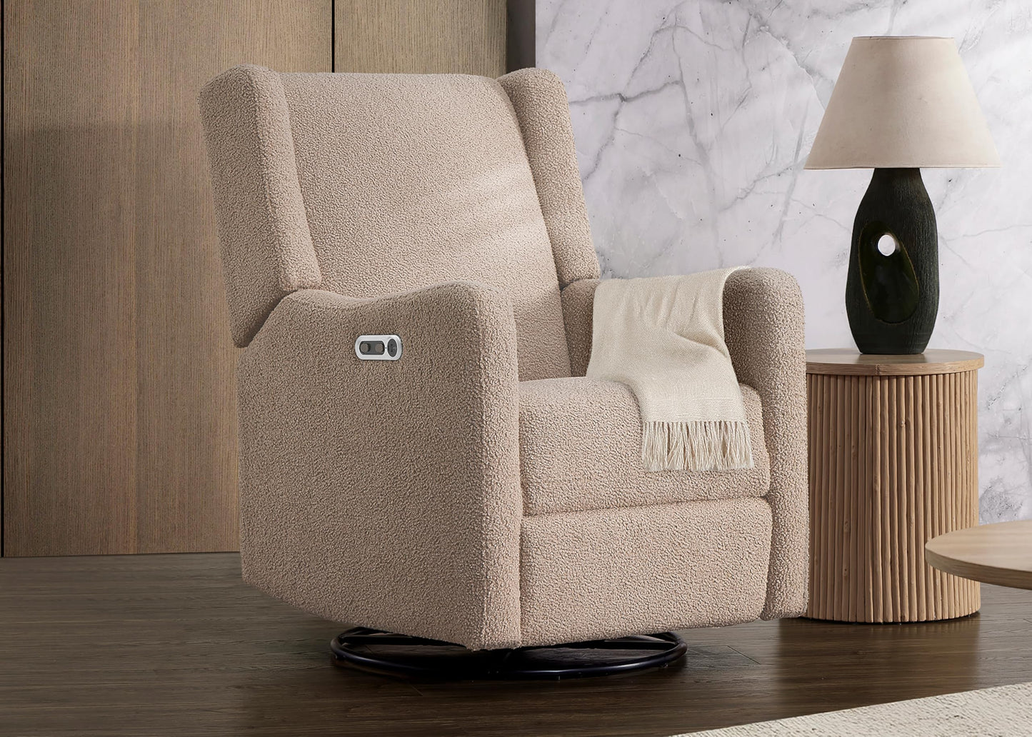Delta Children Mercer Electronic Power Recliner and Swivel Glider with USB-A and Type-C Ports - Greenguard Gold Certified - Stain-Resistant Performance Fabric is Oeko-TEX Standard 100 Certified, Sand