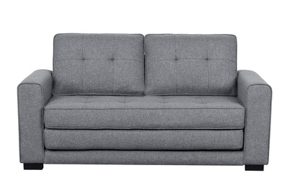 Container Furniture Direct Linen 58" Wide Linen Square Arm Fold Out Loveseat Sofa Bed, Light Grey