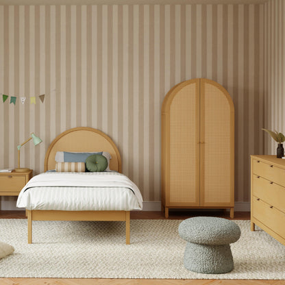 Babyletto Bondi Cane Tall Wooden Armoire Wardrobe Closet with Doors - GREENGUARD Gold Certified Assembled Wood Wardrobe Cabinet for Kids Bedroom - Storage Armoire with Shelves, Rod for Hanging Clothes