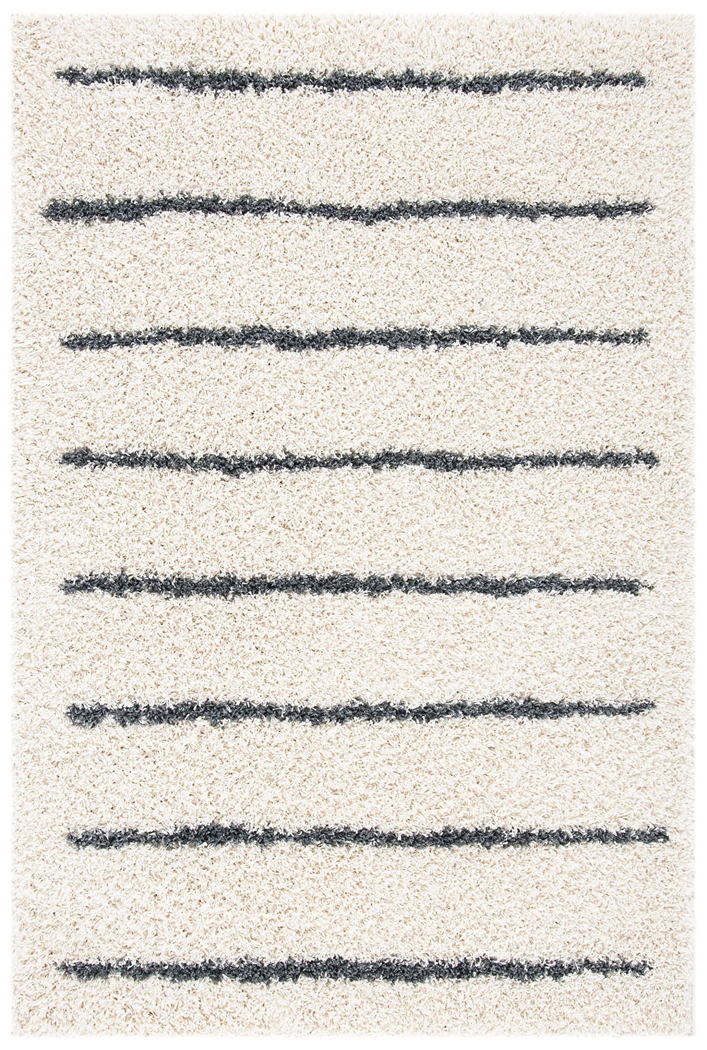 SAFAVIEH Venus Shag Collection Area Rug - 10' x 14', Ivory & Dark Grey, Stripe Design, Non-Shedding & Easy Care, 1.8-inch Thick Ideal for High Traffic Areas in Living Room, Bedroom (VNS604B)