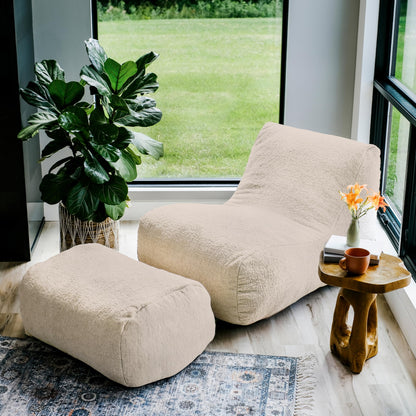 Big Joe Modora Bean Bag Lounger, Living Room and Gaming Seat, Birch Soft Boucle, Chair and Ottoman Set