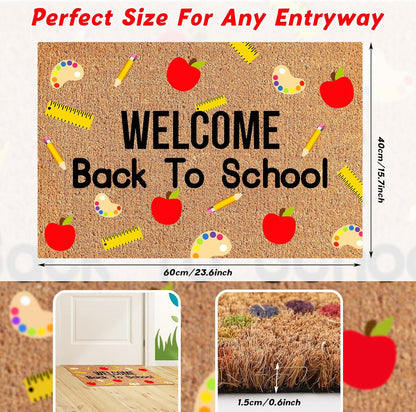 Welcome Back to School Coir Doormat, 16 x 24 Inches Non-Slip Backing Classroom Decor for Indoor Outdoor Entrance