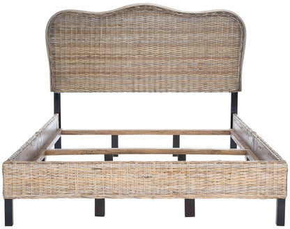 SAFAVIEH Home Collection Daejon Coastal Rattan Legs Camelback Headboard Full Size Bed BED8001A-F, Grey/Espresso