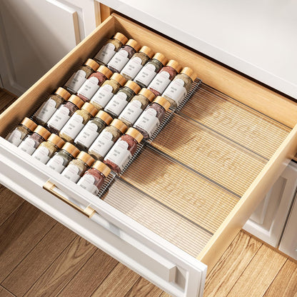 Spice Drawer Organizer, 4 Tier 4 Pack Clear Acrylic Seasoning Organizer, Expandable Kitchen Spice Rack (Jars not