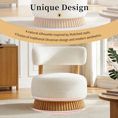 Christopher Knight Home Eloise Modern Accent Chair Set of 2, Boucle Upholstered Lounge Chair Indoor with Wooden Frame, Comfy Reading Chair for Bedroom, Light Beige+Natural