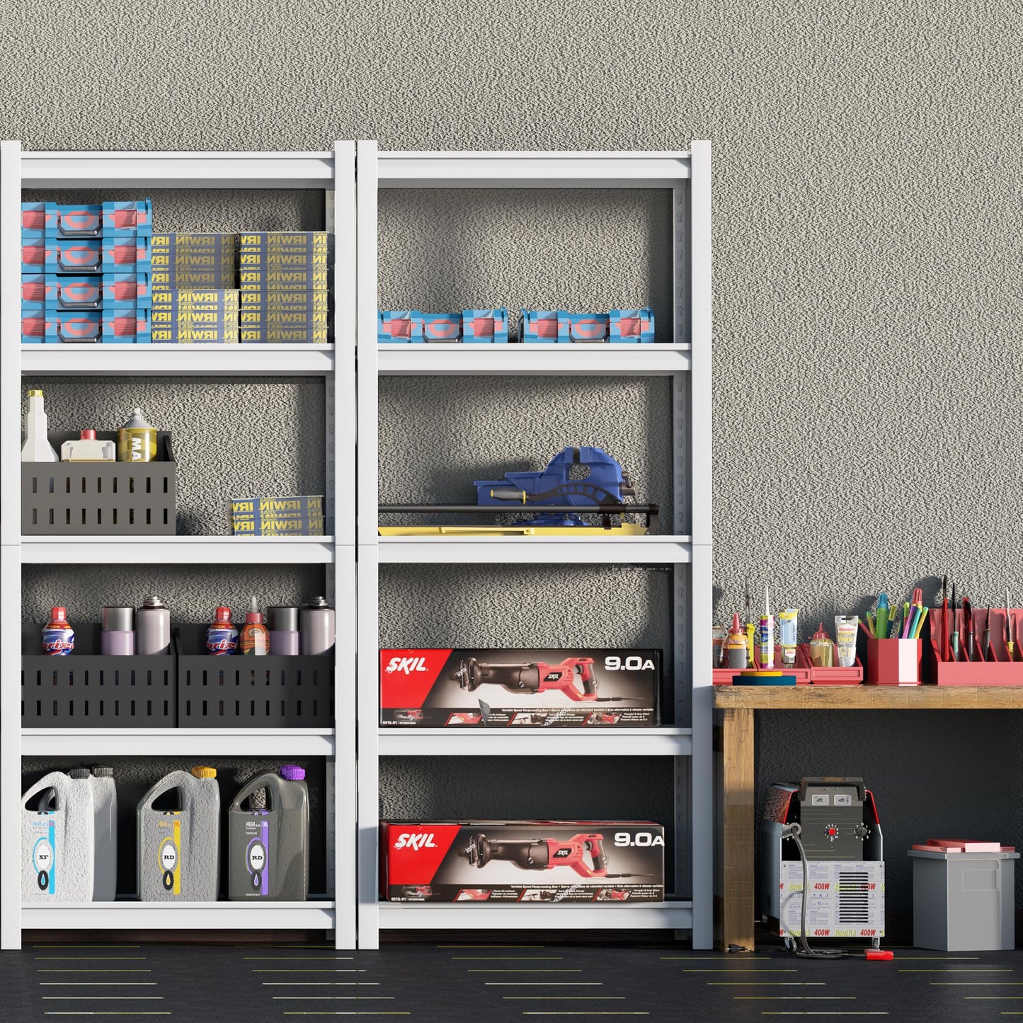 skillmaid 5 Tier White Storage Shelves - Adjustable Pantry Shelves Metal Closet Shelf, Heavy Duty Shelving Unit Utility Rack Organizer for Kitchen Closet Pantry Garage, 28" W x 12" D x 59" H, Set of 4