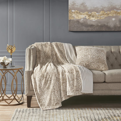Madison Park Zuri Faux Fur Ombre Stripe Ultra Soft Luxury Decorative Throw Pillows, For Couch Bed With Insert, 20" x 20", Grey