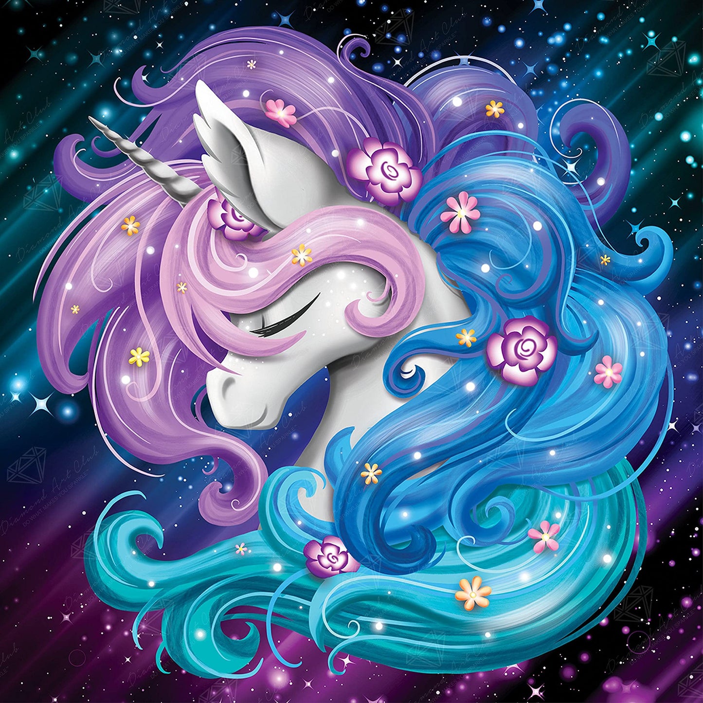 DIAMOND ART CLUB Aurora the Unicorn Diamond Painting Kit, Fun DIY Crafts for Adults, Round Diamond Art Canvas, 13" x 13" (33 cm x 33 cm)