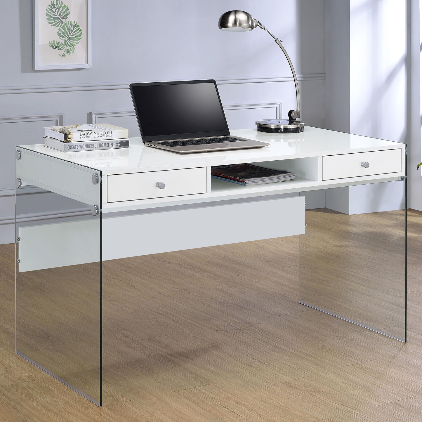 Coaster Home Furnishings Dobrev 48-inch 2-Drawer Writing Desk White High Gloss 800829