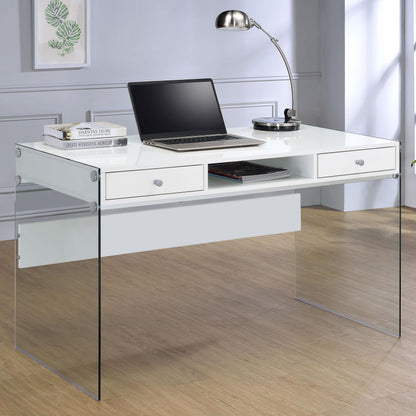 Coaster Home Furnishings Dobrev 48-inch 2-Drawer Writing Desk White High Gloss 800829