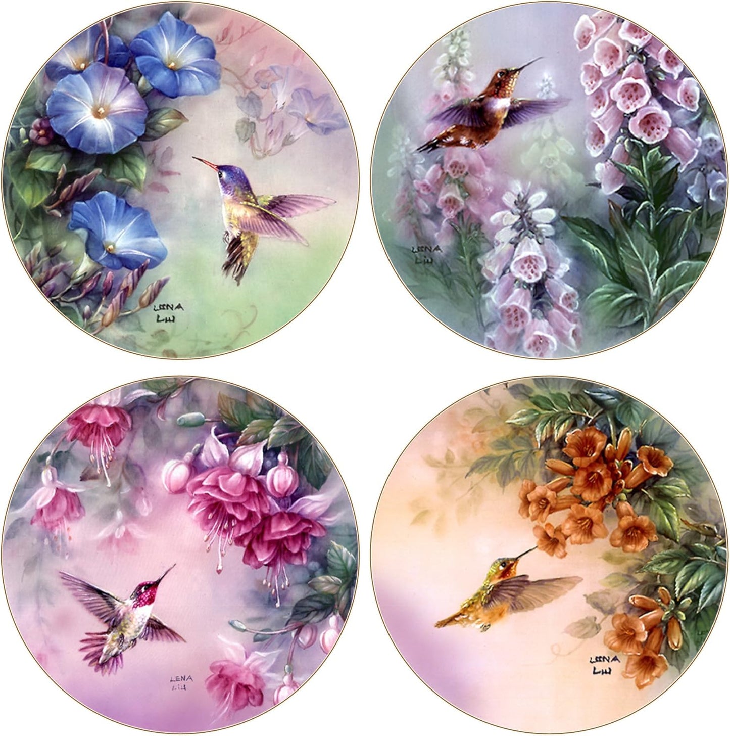 CoasterStone Absorbent Coasters, Hummingbird Assortment, Set of 4, 4-1/4 Inch