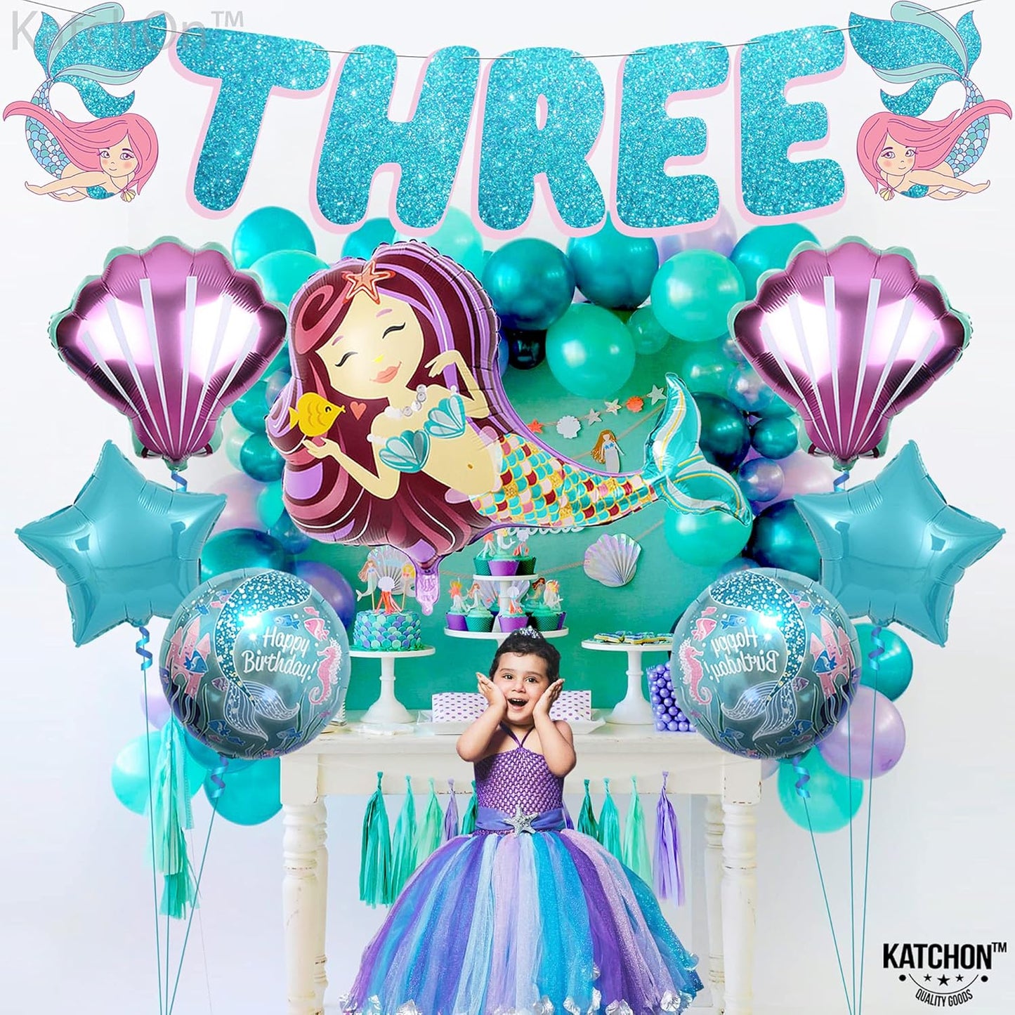 KatchOn Big Mermaid Decorations - Pack of 8 | Mermaid Balloons for 3rd Birthday Party